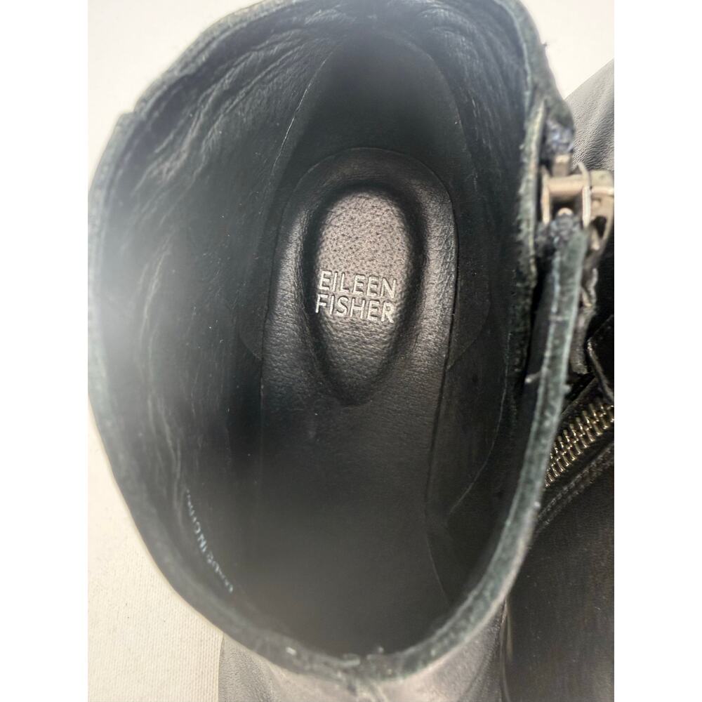 Eileen Fisher Black Leather Block Heel Ankle Booties Size 8 Minimalist Comfort - Picture 5 of 8